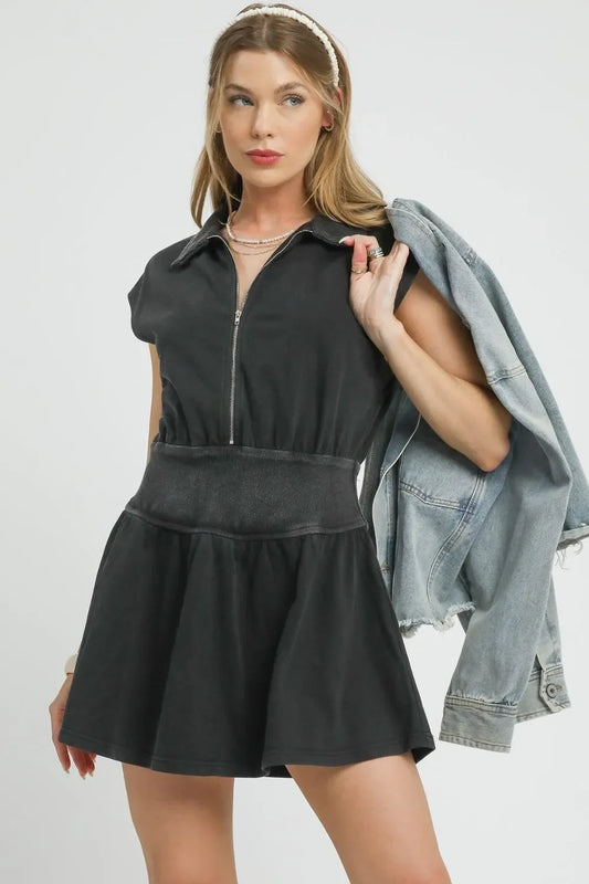 Zip Front Cap Sleeve Mini Dress - Eva's Edition