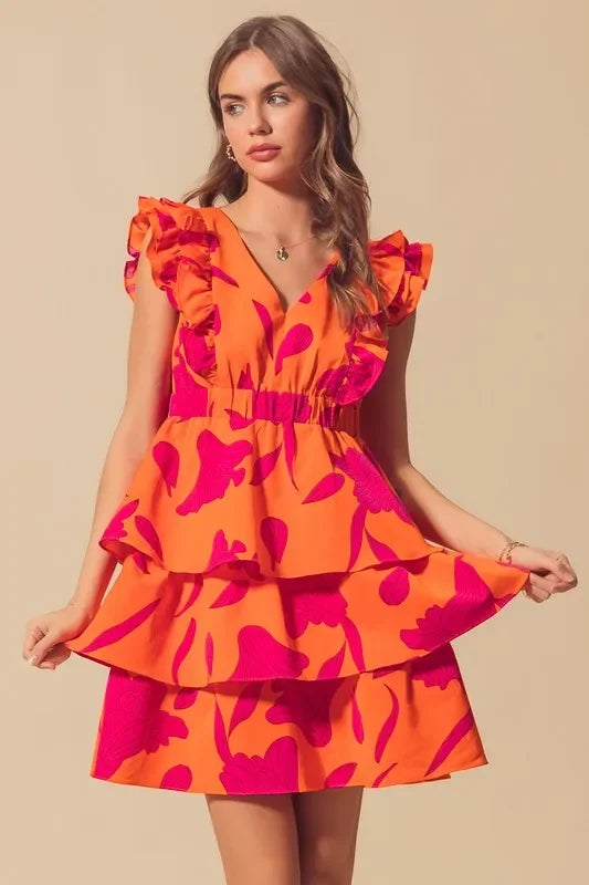 V Neck Layered Dress with Elasticized Waist - Eva's Edition
