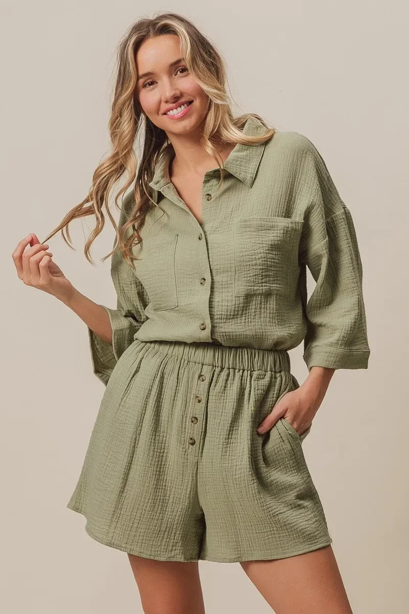 Crinkle Gauze Shirt and Short Set - Eva's Edition