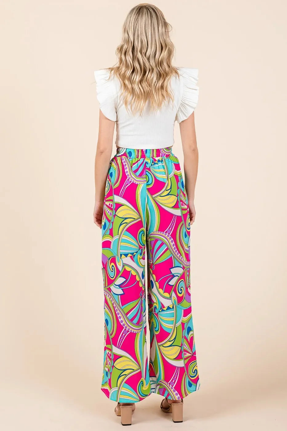 Abstract Print Elastic Waist Wide Leg Pants - Eva's Edition