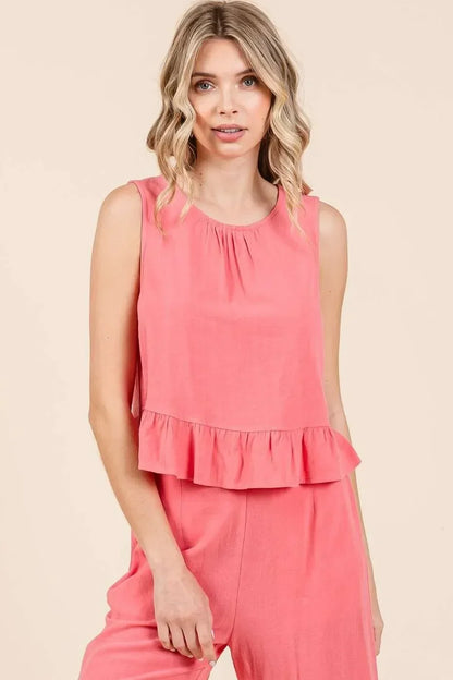 Linen Ruffle Tank Top and Pants Set - Eva's Edition