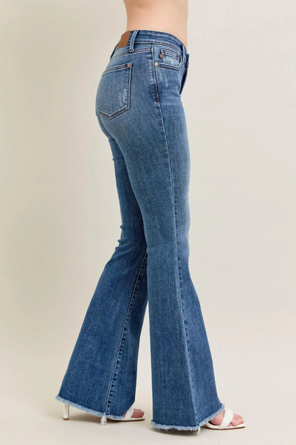 Vintage Wash Flare Jeans With Destroyed & Fray Hem - Eva's Edition