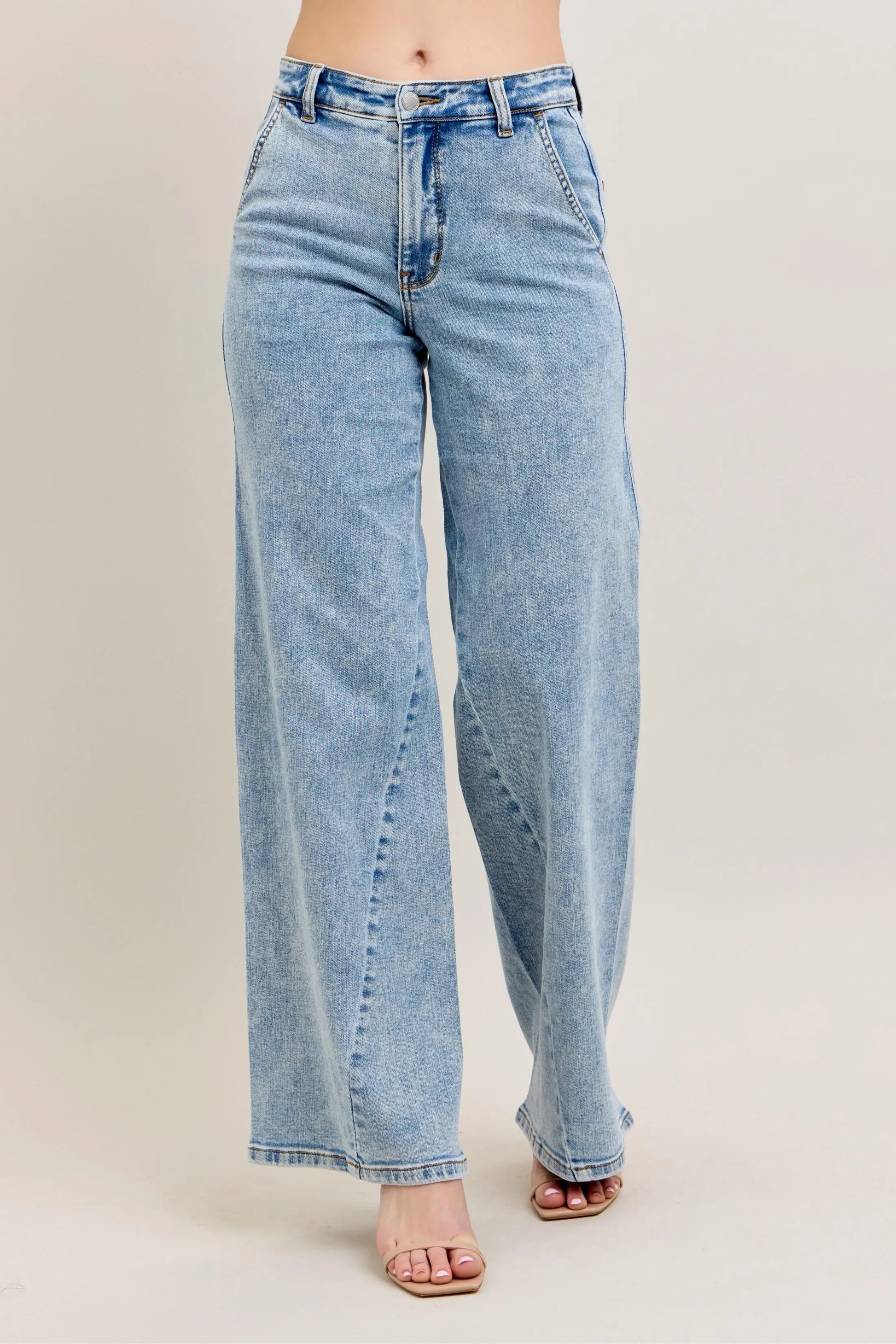High Waist Wide Leg Jeans with Skewed Inseam - Eva's Edition