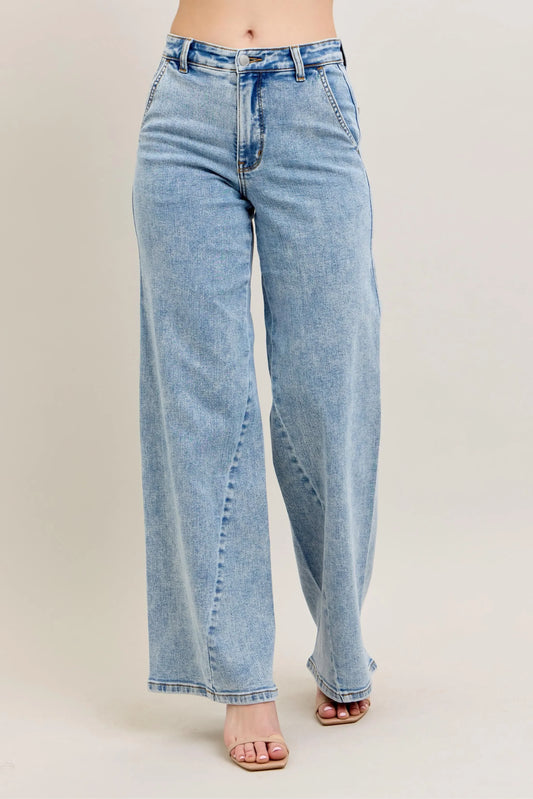 High Waist Wide Leg Jeans with Skewed Inseam - Eva's Edition