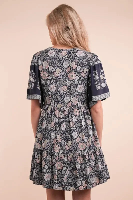 Shirring Detail Printed Woven Mini Dress - Eva's Edition