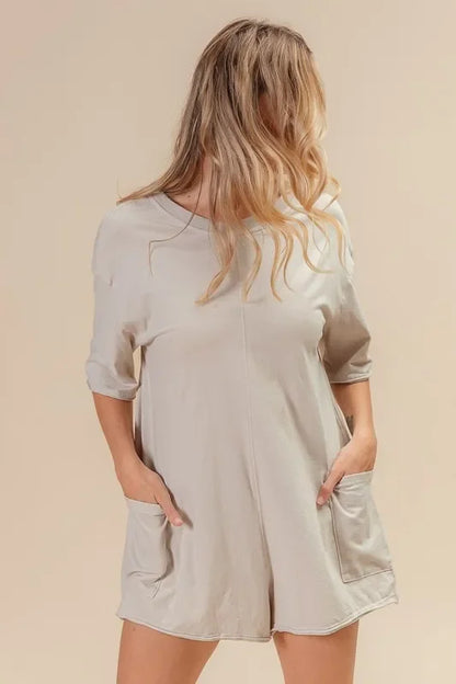 Short Sleeve Back Open Washed Romper - Eva's Edition