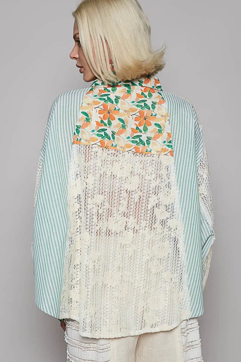 Long Sleeve Shirt with Floral and Striped Pattern - Eva's Edition