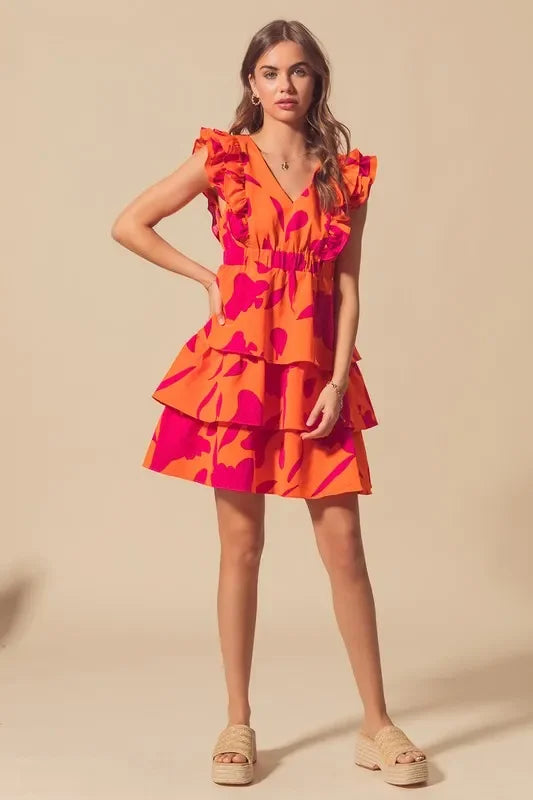 V Neck Layered Dress with Elasticized Waist - Eva's Edition