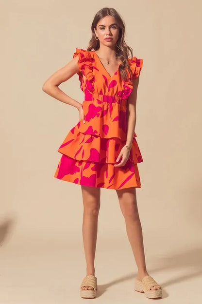 V Neck Layered Dress with Elasticized Waist - Eva's Edition