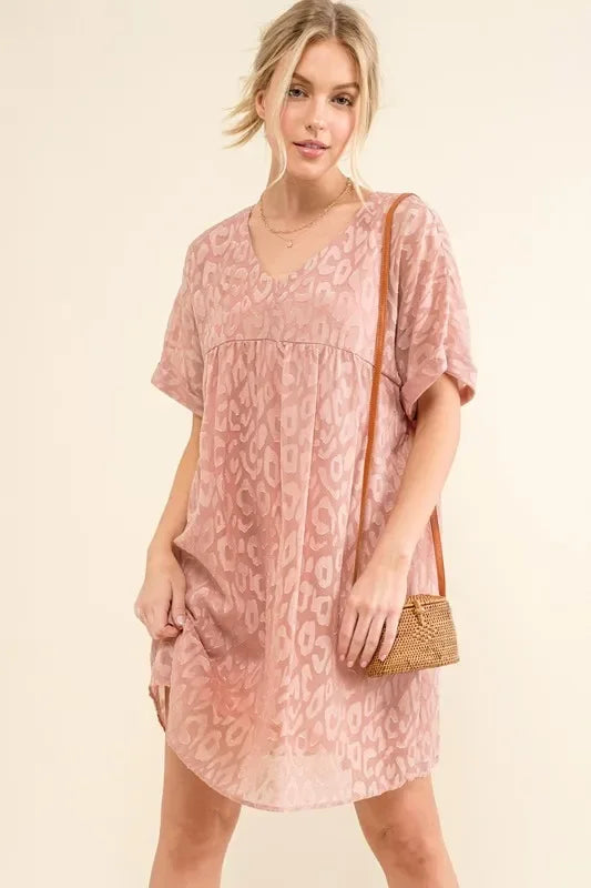 Woven Leopard Baby Doll Roll-Sleeve Casual Dress - Eva's Edition