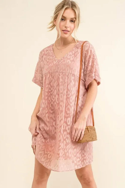 Woven Leopard Baby Doll Roll-Sleeve Casual Dress - Eva's Edition