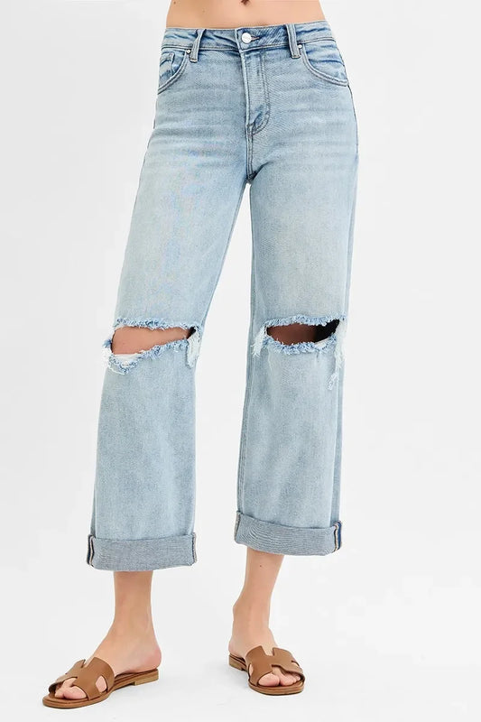 Mid Rise Fit Boyfriend Jeans with Cuff Plus Size - Eva's Edition