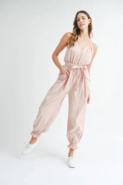 Spaghetti Strap Waist Belted Jumpsuit - Eva's Edition