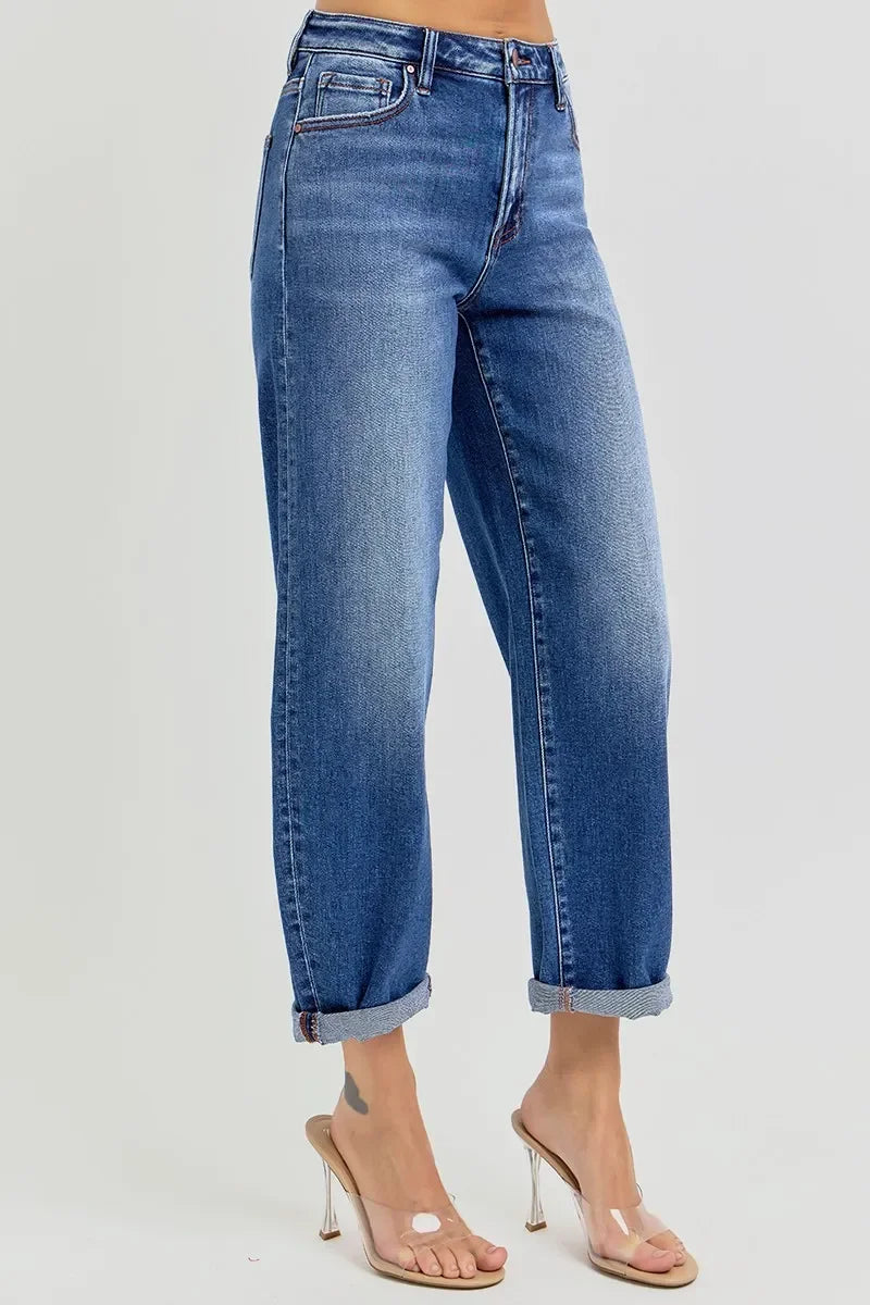 RISEN Full Size High Rise Crop Mild Barrel Jeans Plus Size - Eva's Edition