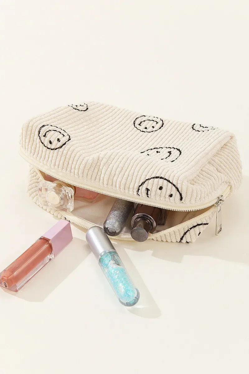 Zenana Smiley Face Corduroy Cosmetic Pouch - Eva's Edition
