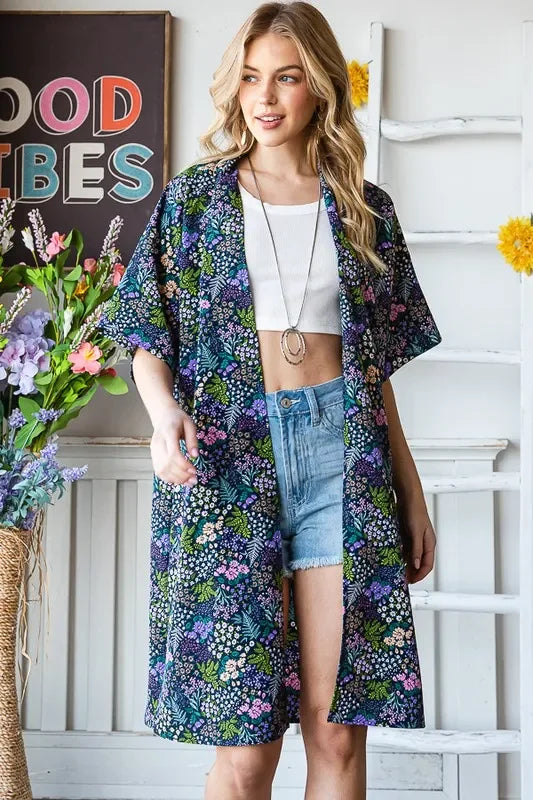 Floral Open Front Cardigan Plus Size - Eva's Edition