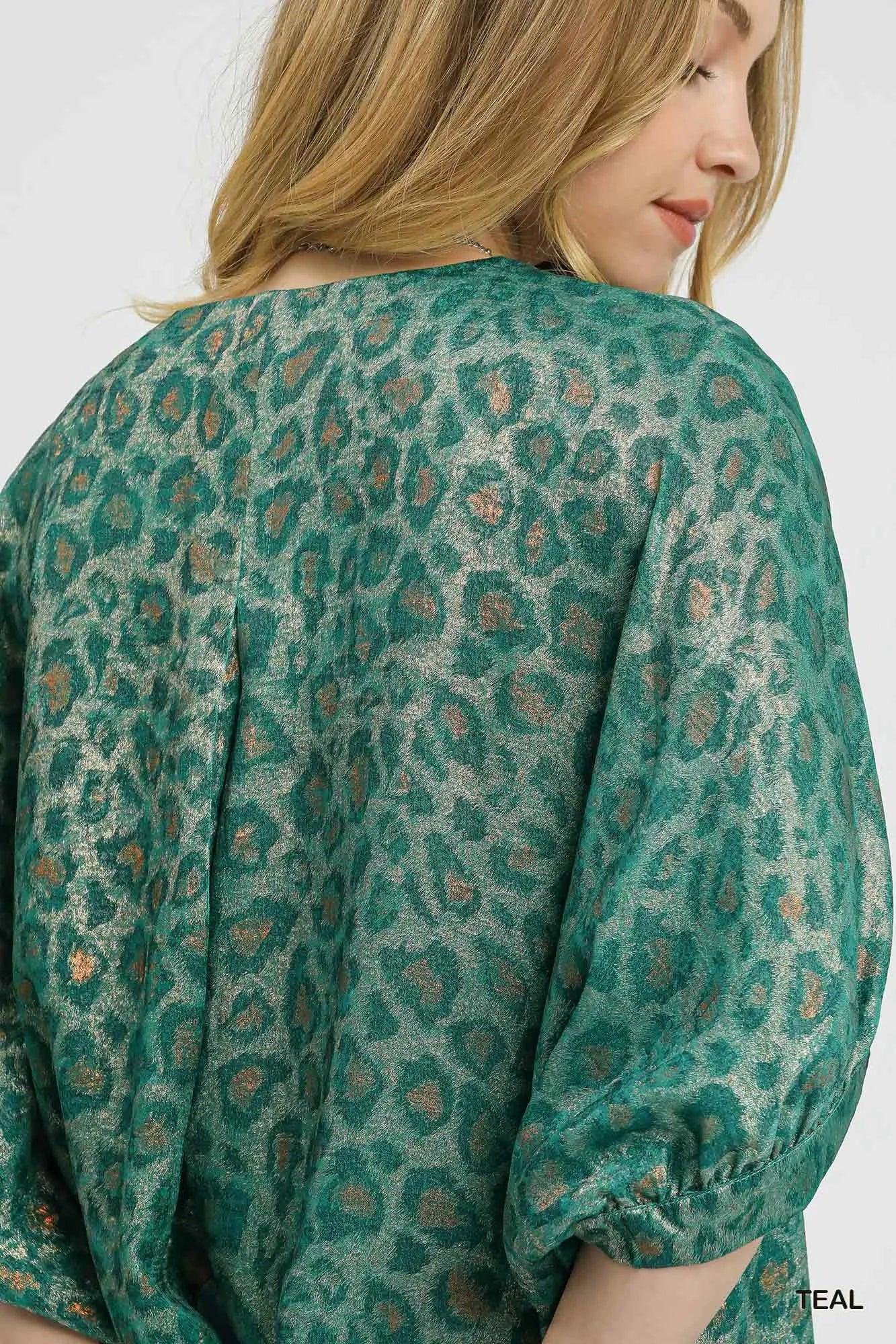 Metallic Leopard Print V-Neck Kimono Dress - Eva's Edition