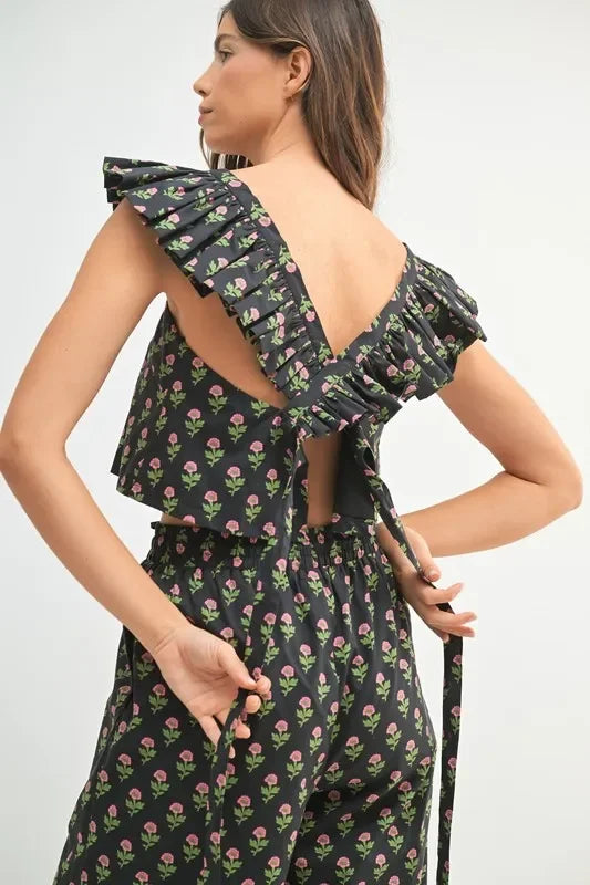 Floral Print Ruffle Top and Pants Set - Eva's Edition