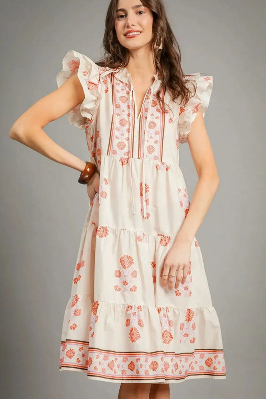 Tie Neck Ruffle Cap Sleeve Dress - Eva's Edition