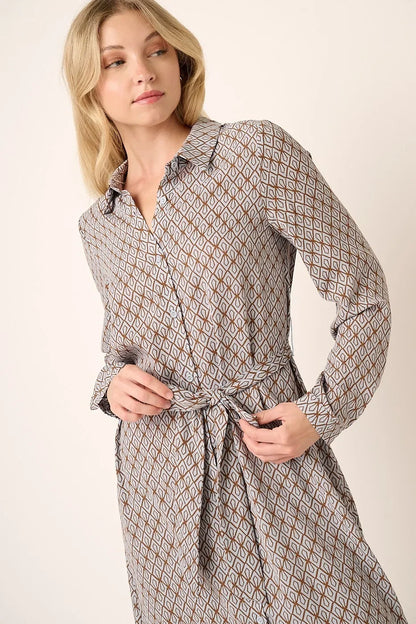 Abstract Print Waist Tie Midi Shirt Dress - Eva's Edition