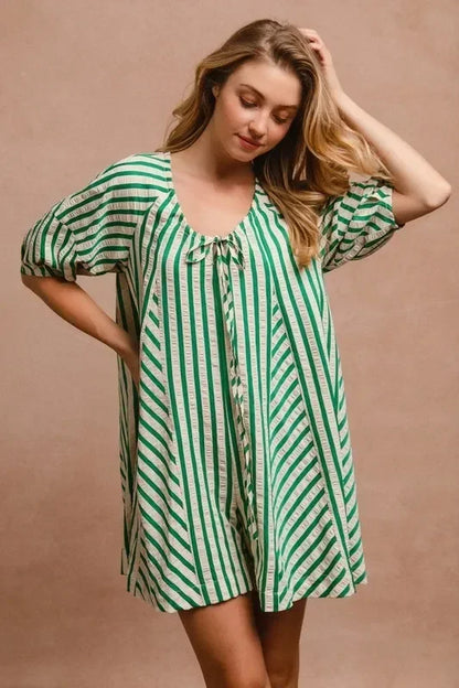 Puffy Sleeves Romper with Back Button Closure - Eva's Edition