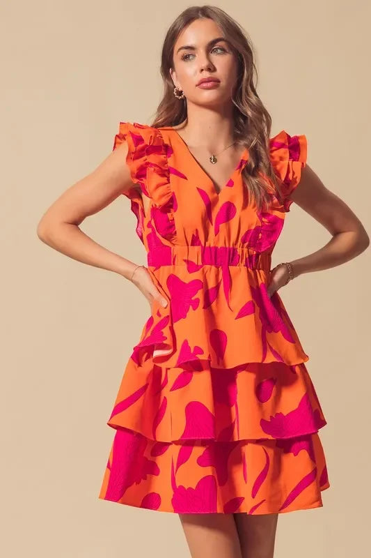 V Neck Layered Dress with Elasticized Waist - Eva's Edition
