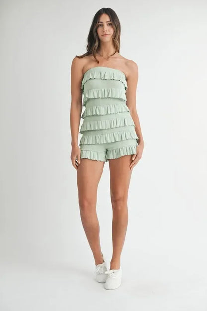 Pointelle Knit Fabric Ruffled Tube Romper - Eva's Edition