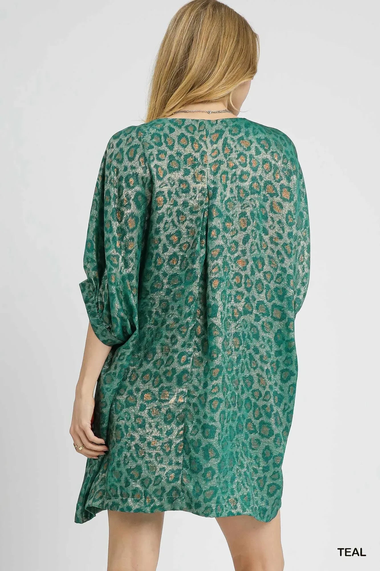 Metallic Leopard Print V-Neck Kimono Dress - Eva's Edition