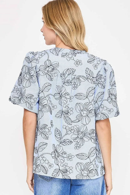 Floral Print Puff Sleeve Casual Blouse - Eva's Edition