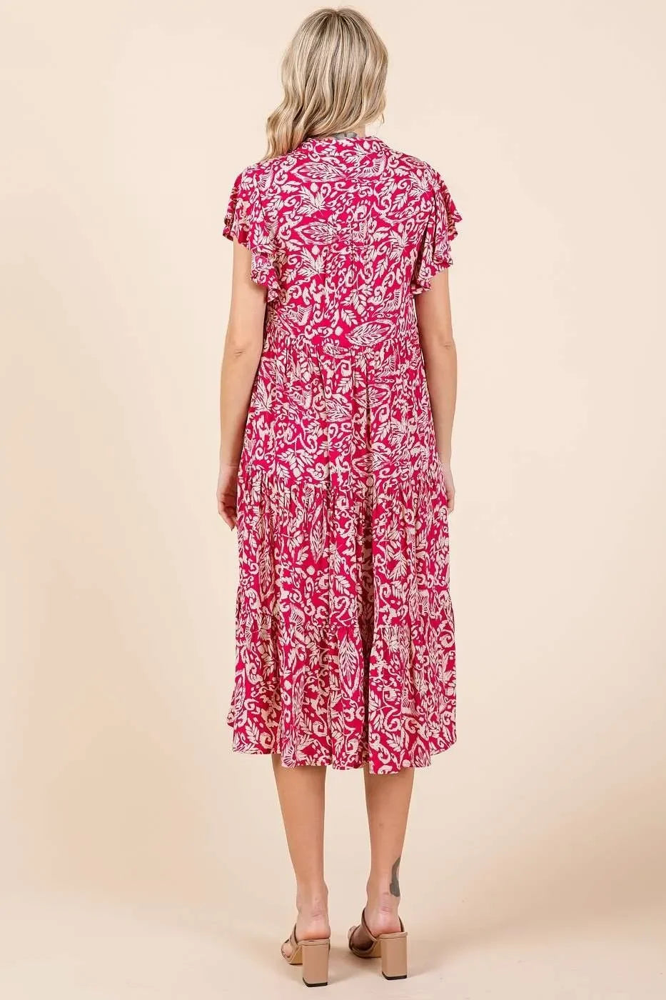 Abstract Print Ruffle Tier Midi Dress - Eva's Edition