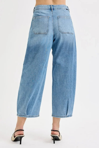 Mid Rise Fit Crop Wide Volume Leg Jeans Plus Size - Eva's Edition