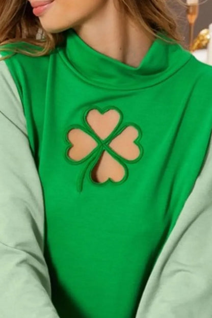 Color Block Clover Cut Out Puff Sleeves Top - Eva's Edition