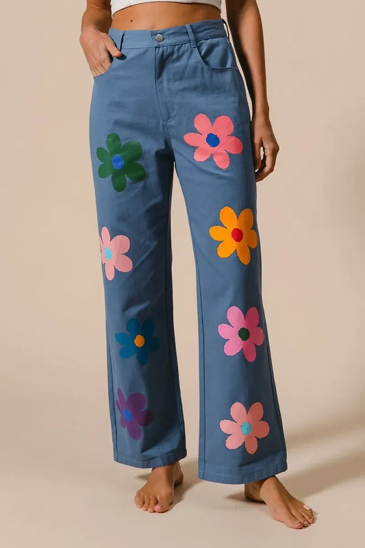 Flower Print Straight Legs Pants - Eva's Edition