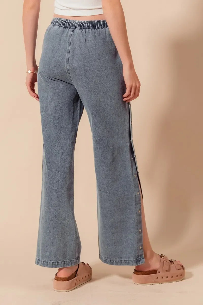 Mid Rise Drawstring Jeans with Side Snap Button - Eva's Edition