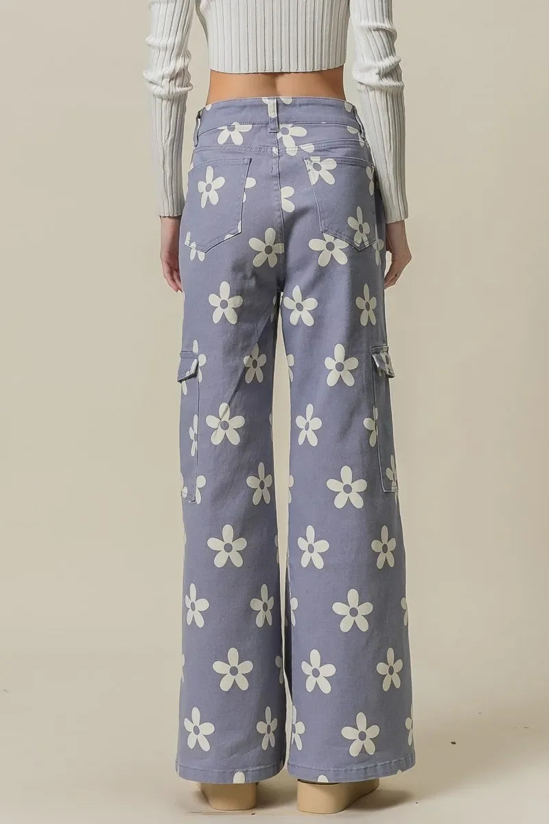 Flower Printed Side Pocket Wide Pants - Eva's Edition