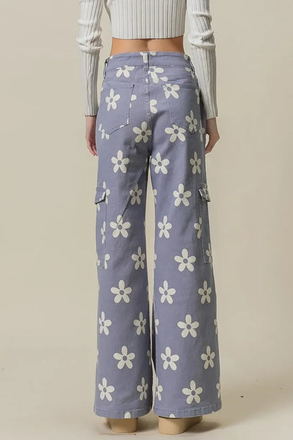 Flower Printed Side Pocket Wide Pants - Eva's Edition