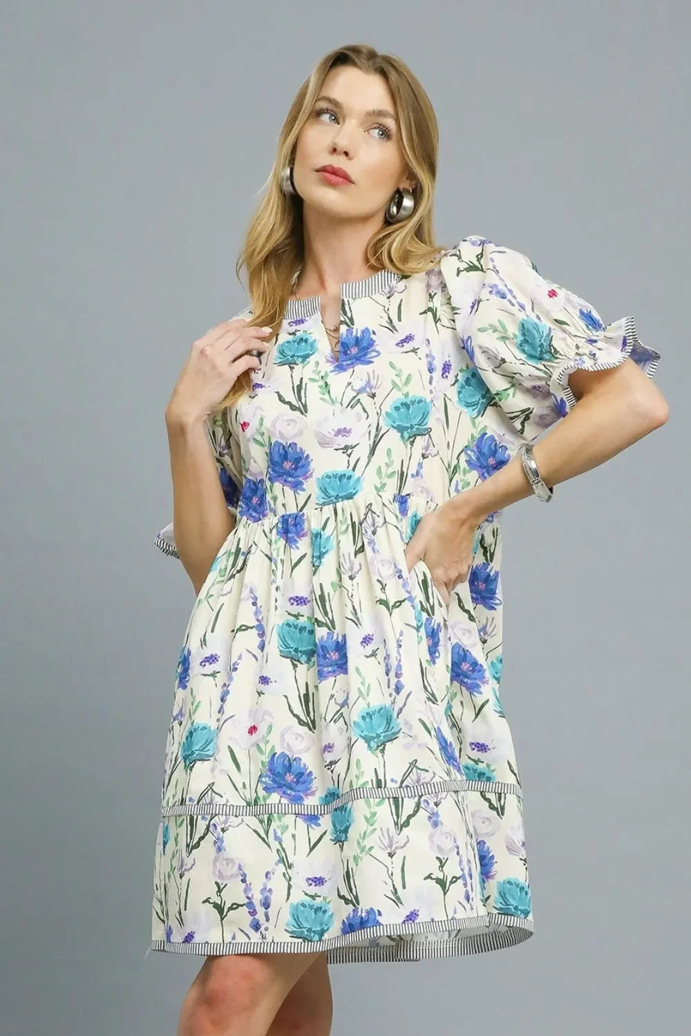 BabyDoll Floral Striped Hem Mini Dress - Eva's Edition