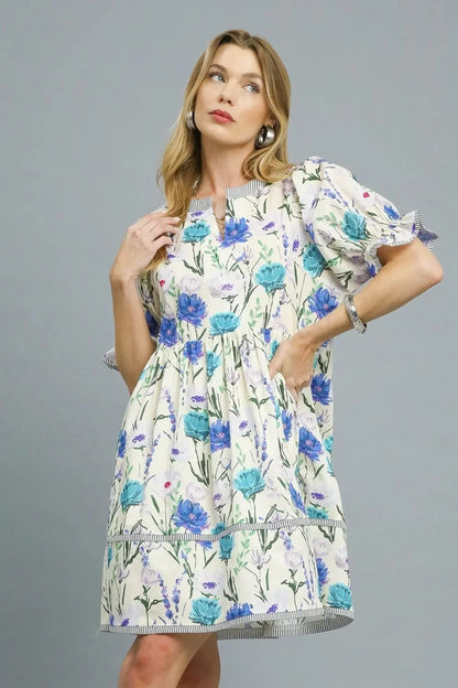 BabyDoll Floral Striped Hem Mini Dress - Eva's Edition