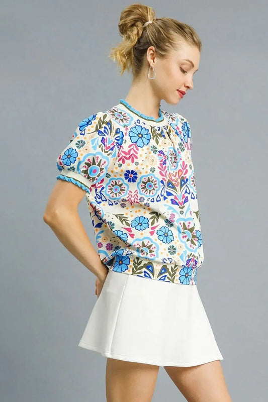 Retro Floral Puff Sleeve Top - Eva's Edition