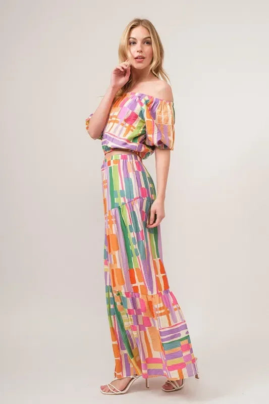 Asymmetric Geo Printed Tiered Maxi Skirt - Eva's Edition