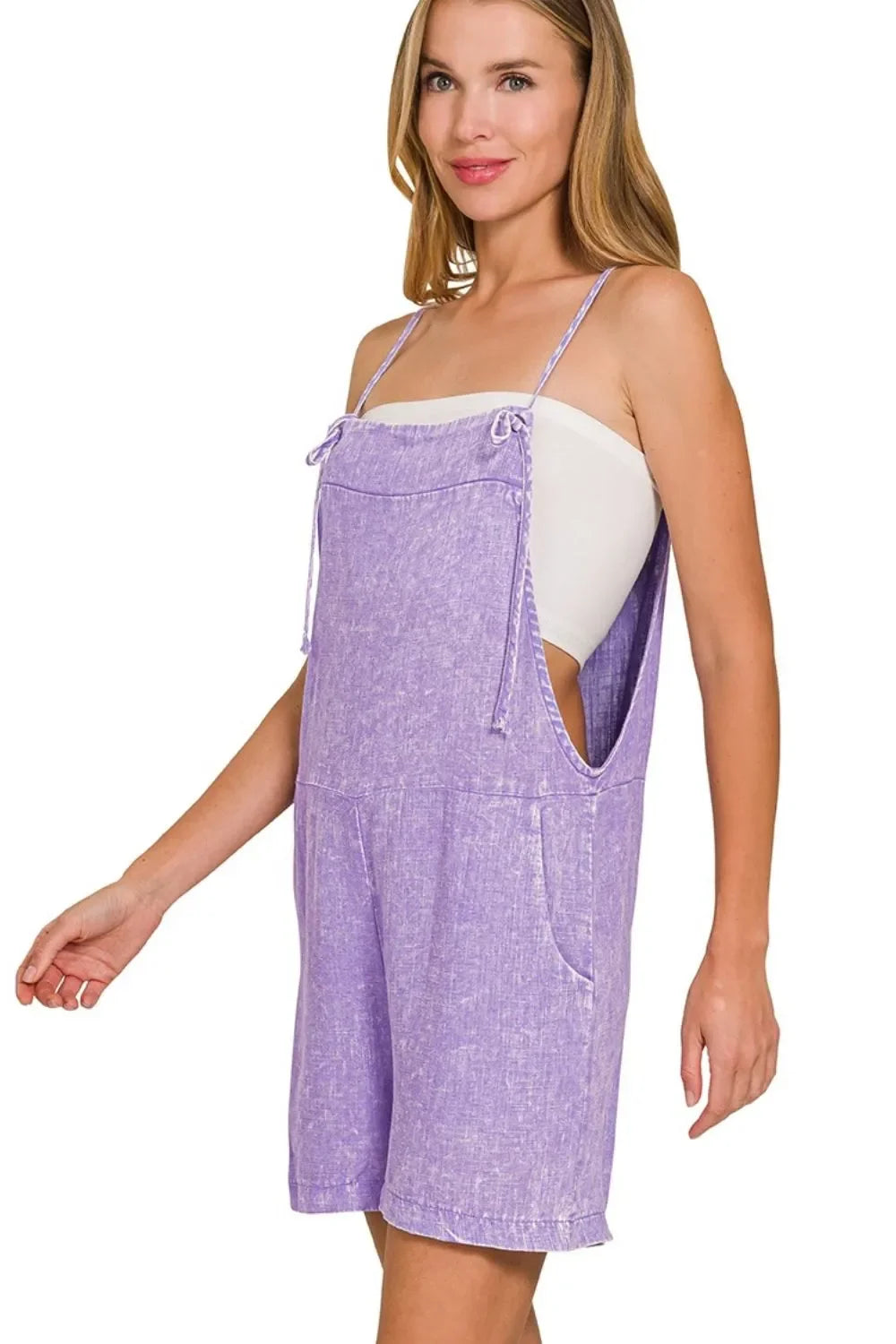Washed Linen Knot Strap Rompers - Eva's Edition