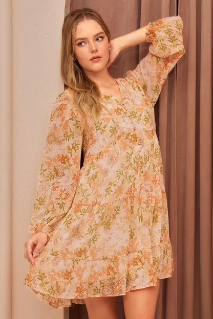 Chiffon Babydoll Long Sleeve Mini Dress - Eva's Edition