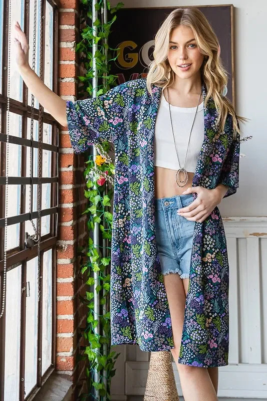 Floral Open Front Cardigan Plus Size - Eva's Edition