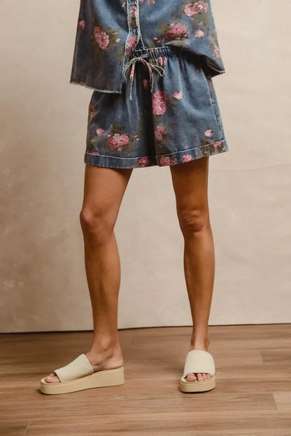Printed Denim Short Pants With Pocket - Eva's Edition