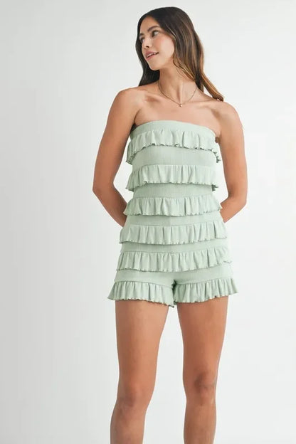 Pointelle Knit Fabric Ruffled Tube Romper - Eva's Edition