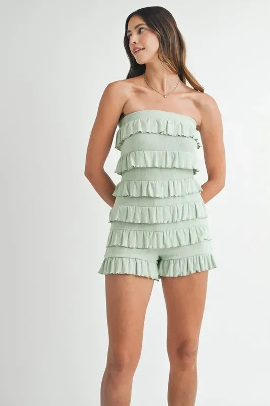 Pointelle Knit Fabric Ruffled Tube Romper - Eva's Edition