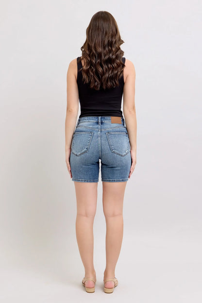 Mid Length Denim Shorts W/ Destroy - Eva's Edition
