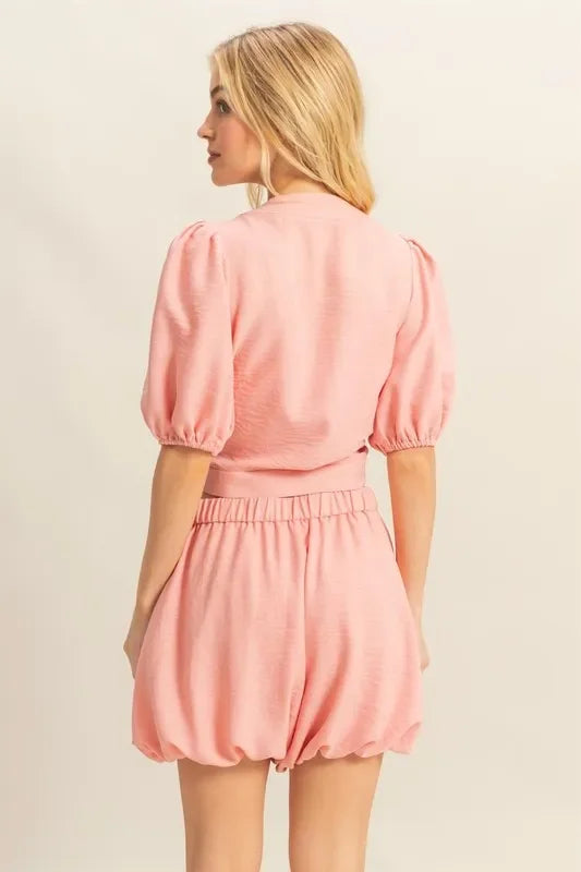 Front Tie Top and Bubble Hem Shorts - Eva's Edition