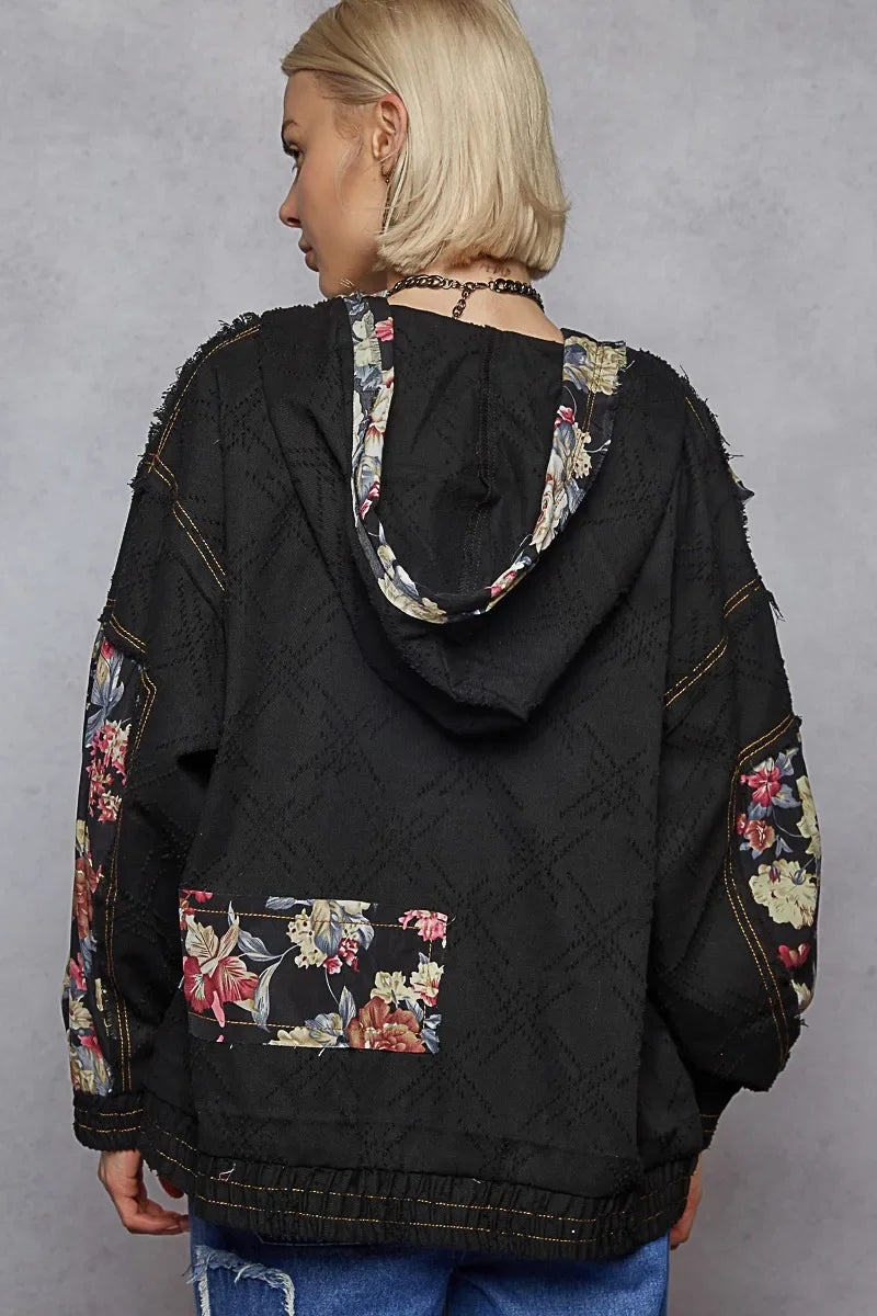 Floral and Lace Patch Washed Jacket - Eva's Edition