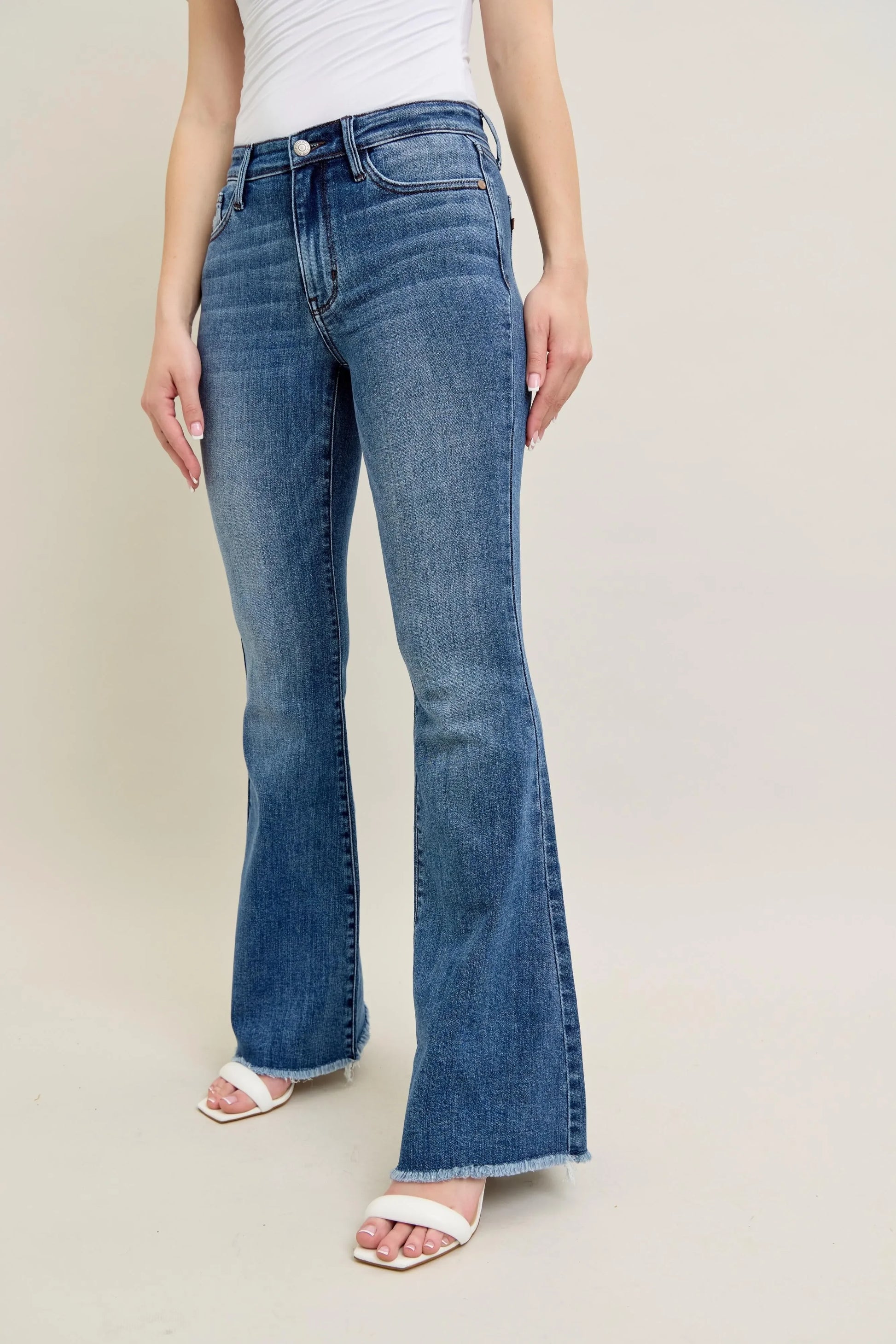 Vintage Wash Flare Jeans With Destroyed & Fray Hem - Eva's Edition